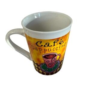 Greenbrier Cafe Cappuccino Mug Unisex 15oz Yellow Checkerboard Bistro